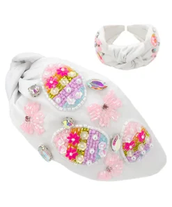 Easter Egg Beaded Knotted Headband - White