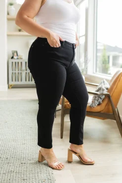 Edith Mid Rise Classic Slim Jeans in Black by Judy Blue