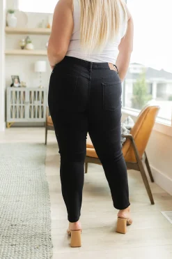 Edith Mid Rise Classic Slim Jeans in Black by Judy Blue