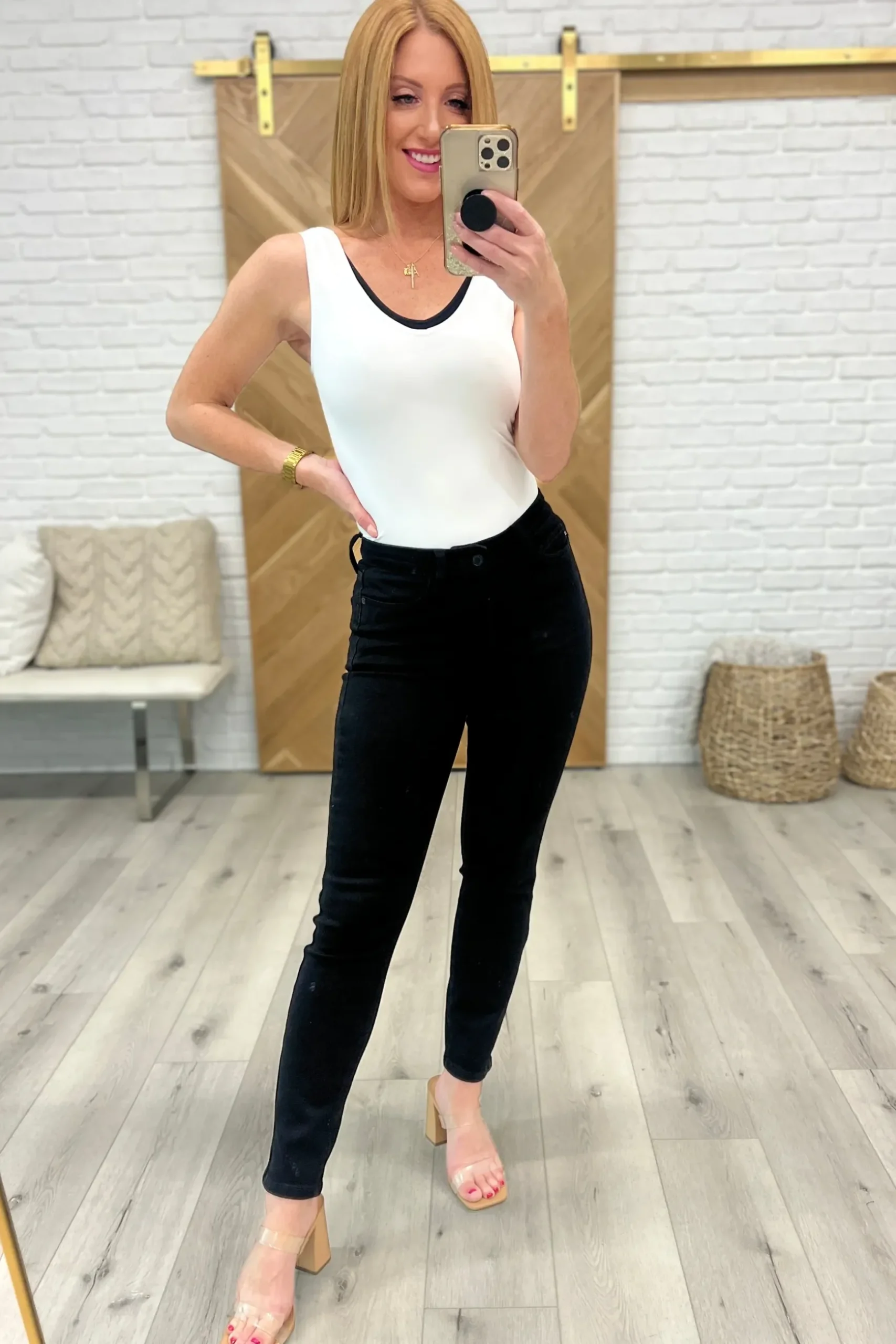 Edith Mid Rise Classic Slim Jeans in Black by Judy Blue