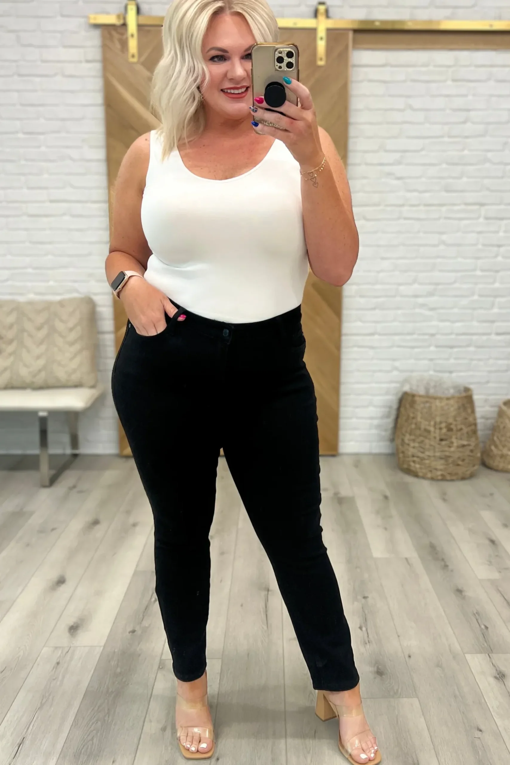 Edith Mid Rise Classic Slim Jeans in Black by Judy Blue