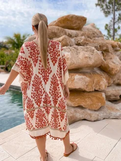 Elena Printed Kimono - Rust