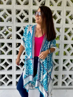 Elena Printed Kimono - Teal