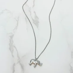 Elephant Pendant Charm Necklace  - Matte Silver