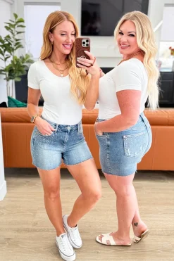 Elle High Rise Rhinestone Cutoff Shorts by Judy Blue