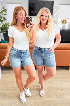 Elle High Rise Rhinestone Cutoff Shorts by Judy Blue
