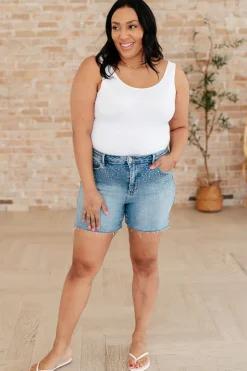 Elle High Rise Rhinestone Cutoff Shorts by Judy Blue