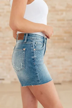 Elle High Rise Rhinestone Cutoff Shorts by Judy Blue