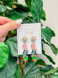 Ellie Pickleball Paddle Trio Pearl Cluster Drop Earrings