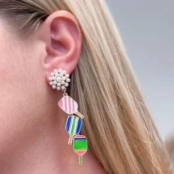 Ellie Pickleball Paddle Trio Pearl Cluster Drop Earrings