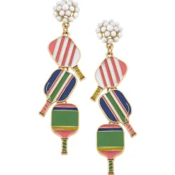 Ellie Pickleball Paddle Trio Pearl Cluster Drop Earrings