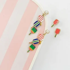 Ellie Pickleball Paddle Trio Pearl Cluster Drop Earrings