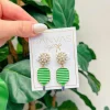 Ellie Pickleball Pearl Cluster Drop Earrings - Green