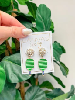 Ellie Pickleball Pearl Cluster Drop Earrings - Green
