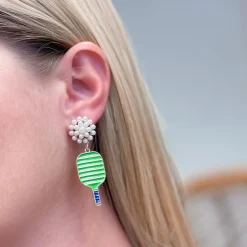 Ellie Pickleball Pearl Cluster Drop Earrings - Green