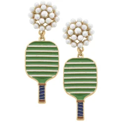 Ellie Pickleball Pearl Cluster Drop Earrings - Green