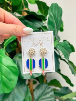 Ellie Pickleball Pearl Cluster Drop Earrings - Blue