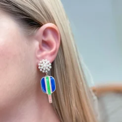 Ellie Pickleball Pearl Cluster Drop Earrings - Blue
