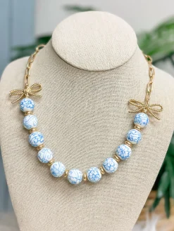 Eloise Porcelain Beaded Bow Necklace