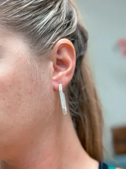 Elongated Octagon Matte Hoop Earrings - Silver