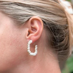 Elongated Pearl Hoop Earrings