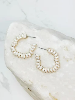 Elongated Pearl Hoop Earrings