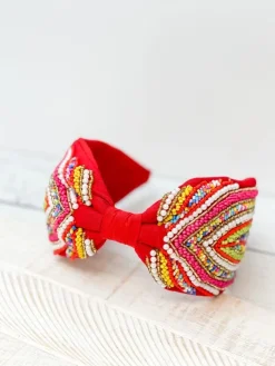 Embellished Fabric Headband - Red