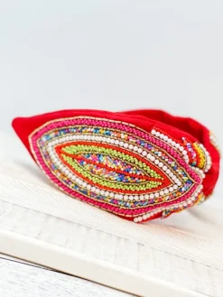 Embellished Fabric Headband - Red