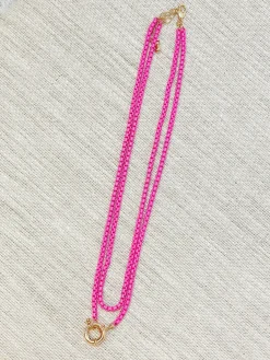 Enamel Box Chain Layered Necklace - Pink