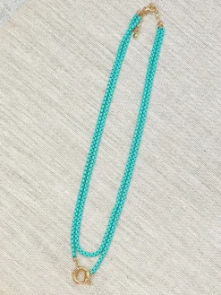Enamel Box Chain Layered Necklace - Turquoise