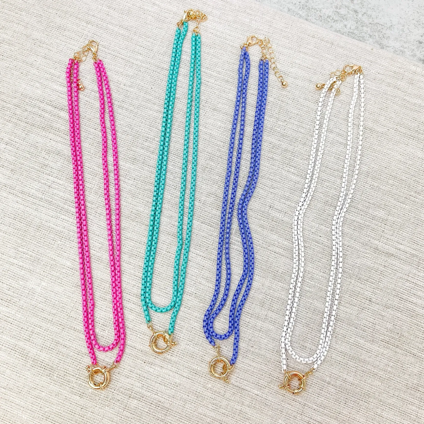 Enamel Box Chain Layered Necklace - Turquoise