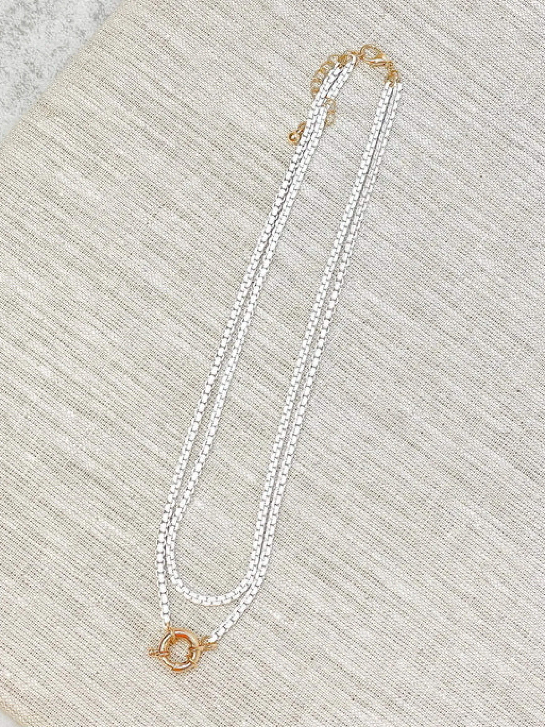 Enamel Box Chain Layered Necklace - White
