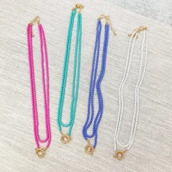 Enamel Box Chain Layered Necklace - White