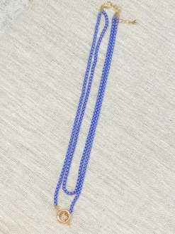 Enamel Box Chain Layered Necklace - Purple