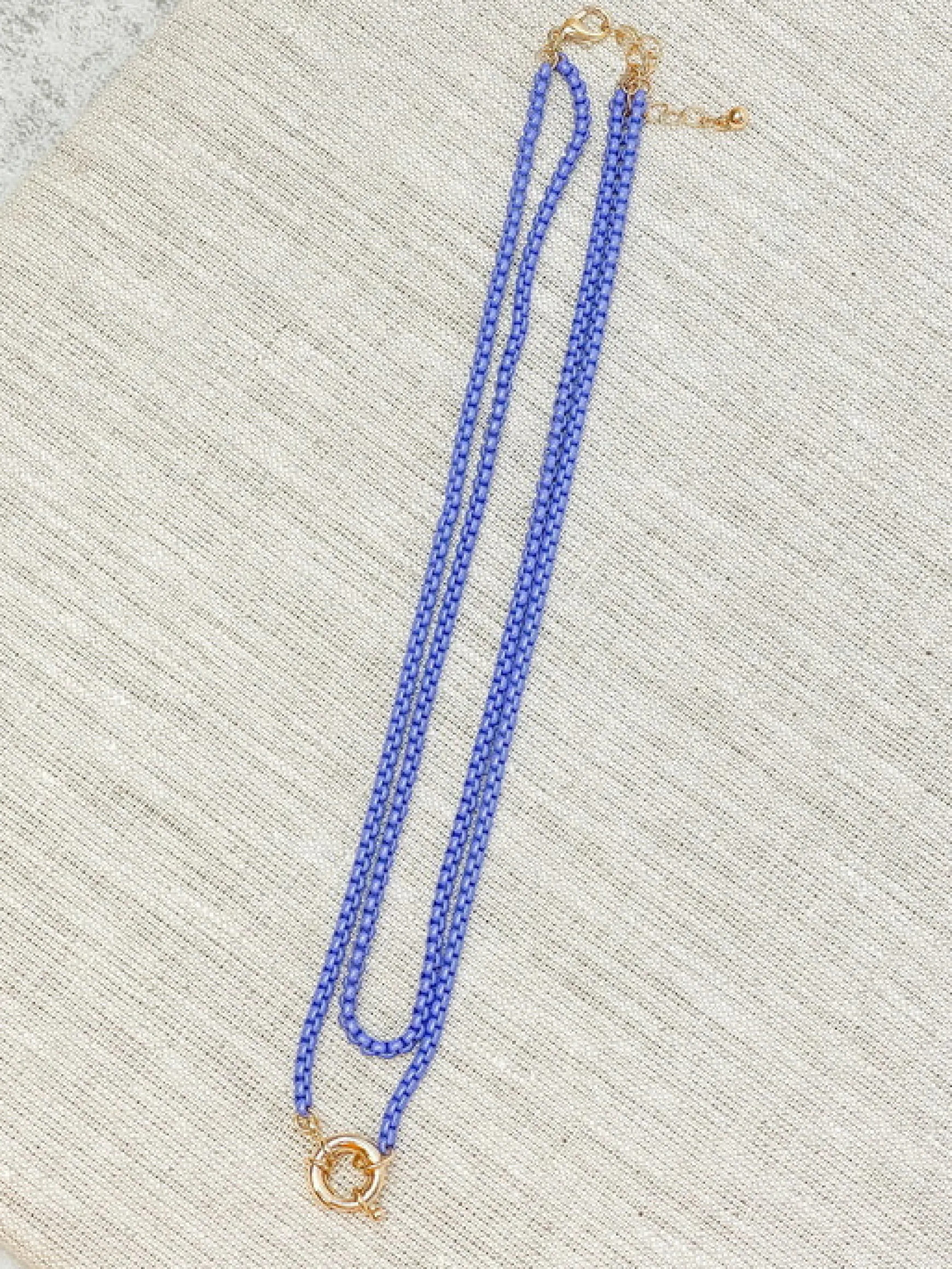 Enamel Box Chain Layered Necklace - Purple