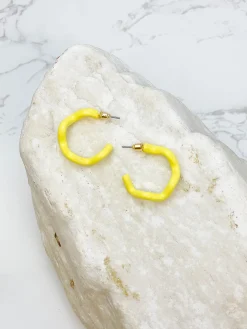 Enamel Coated Hoop Earrings - Yellow