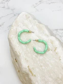 Enamel Coated Hoop Earrings - Green