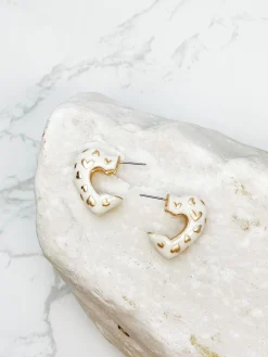 Enamel Heart Gold Mini Hoop Earrings - Ivory