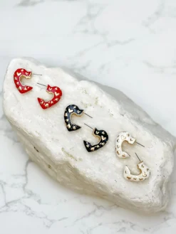 Enamel Heart Gold Mini Hoop Earrings - Ivory
