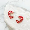 Enamel Heart Gold Mini Hoop Earrings - Red