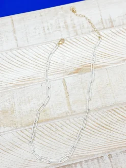 Enamel Paperclip Chain Necklace - White