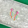 Enamel Pickleball Dangle Earrings - Multi Stripe