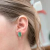 Enamel Pickleball Stud Earrings - Green Stripe