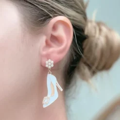 Enamel Stiletto Dangle Earrings - White