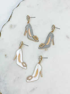 Enamel Stiletto Dangle Earrings - White