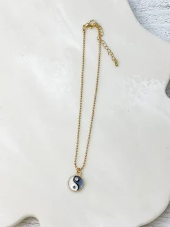 Enamel Yin Yang Charm Ankle Bracelet