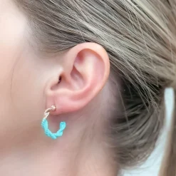 Enamel-Dipped Twisted Gold Hoop Earrings - Blue