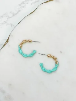 Enamel-Dipped Twisted Gold Hoop Earrings - Blue