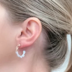 Enamel-Dipped Twisted Gold Hoop Earrings - White