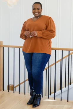 Enjoy This Moment V Neck Blouse In Toffee